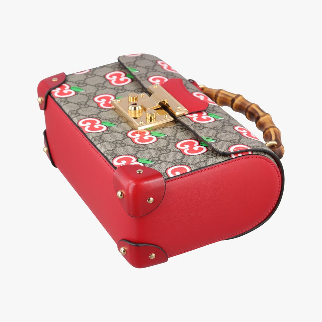Gucci GG Apple Padlock Bamboo Beige Red Multi Canvas Leather Shoulder — view 4