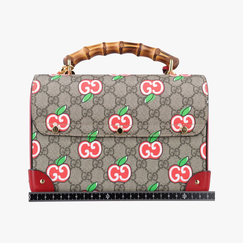 Gucci GG Apple Padlock Bamboo Beige Red Multi Canvas Leather Shoulder — view 2