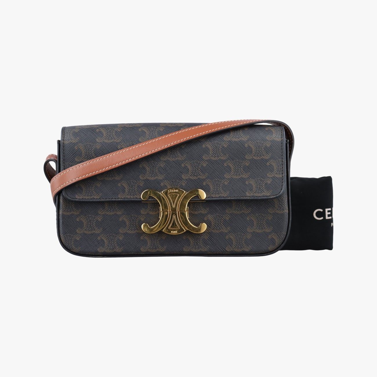 Celine Triomphe Brown Canvas Shoulder