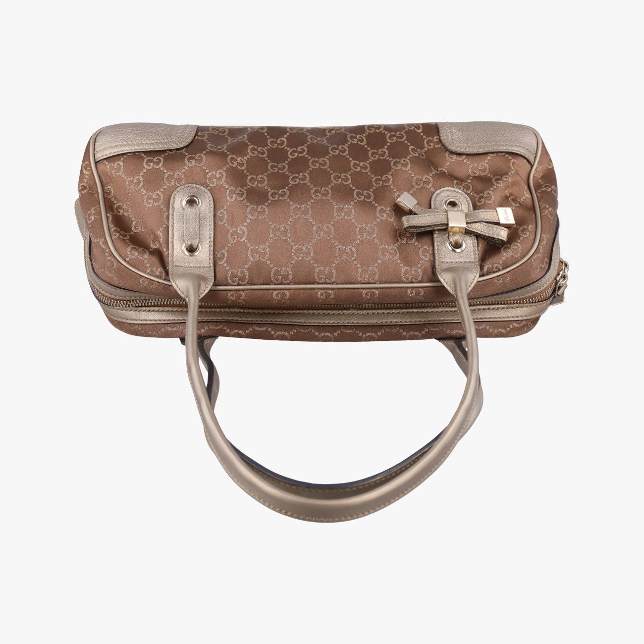 Gucci Prince Beige Champagne Gold GG Canvas Leather Handbag — view 8