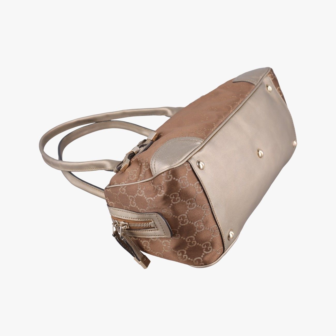 Gucci Prince Beige Champagne Gold GG Canvas Leather Handbag — view 5