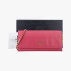 Prada Metal Wallet on Chain Cornflower Clutch Pink Saffiano Leather