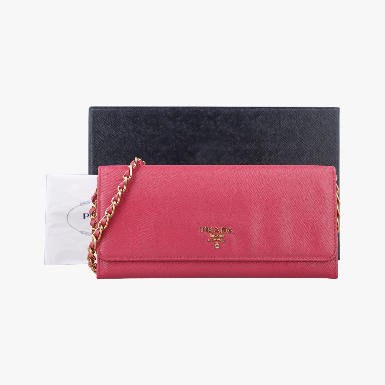 Prada Metal Wallet on Chain Cornflower Clutch Pink Saffiano Leather