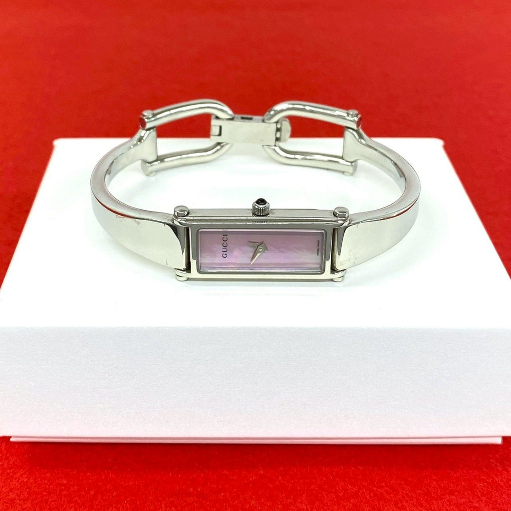 Gucci Bangle Watch Stainless Steel Quartz Wrist Silver Pink
