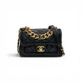 Chanel Shoulder Bag Black Gold Quilted Turnlock CC Logo Chain 2-Way
