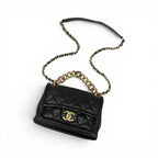 Chanel Shoulder Bag Black Gold Quilted Turnlock CC Logo Chain 2-Way — view 5