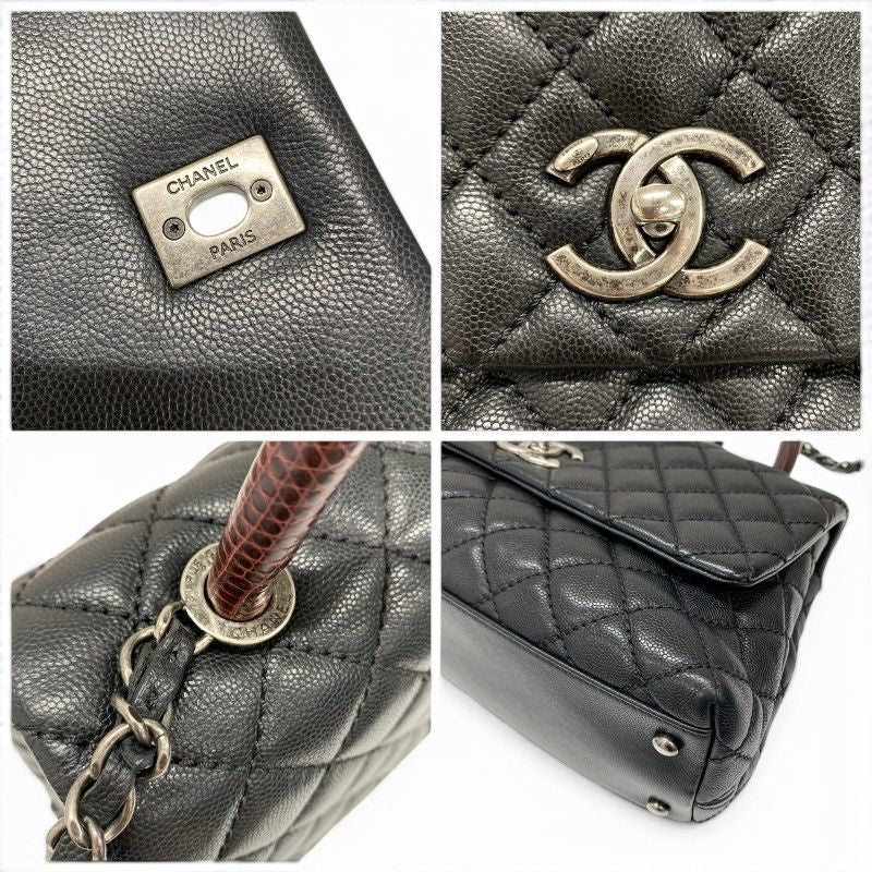 Chanel Coco Handle 29 Shoulder Bag Black Bordeaux Silver Quilted CC Logo — view 9