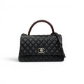 Chanel Coco Handle 29 Shoulder Bag Black Bordeaux Silver Quilted CC Logo