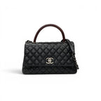 Chanel Coco Handle 29 Shoulder Bag Black Bordeaux Silver Quilted CC Logo