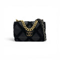 Chanel Shoulder Bag Black Gold Silver 19 CC Logo Crochet Chain Wallet