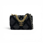 Chanel Shoulder Bag Black Gold Silver 19 CC Logo Crochet Chain Wallet