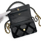 Chanel Shoulder Bag Black Gold Silver 19 CC Logo Crochet Chain Wallet — view 5