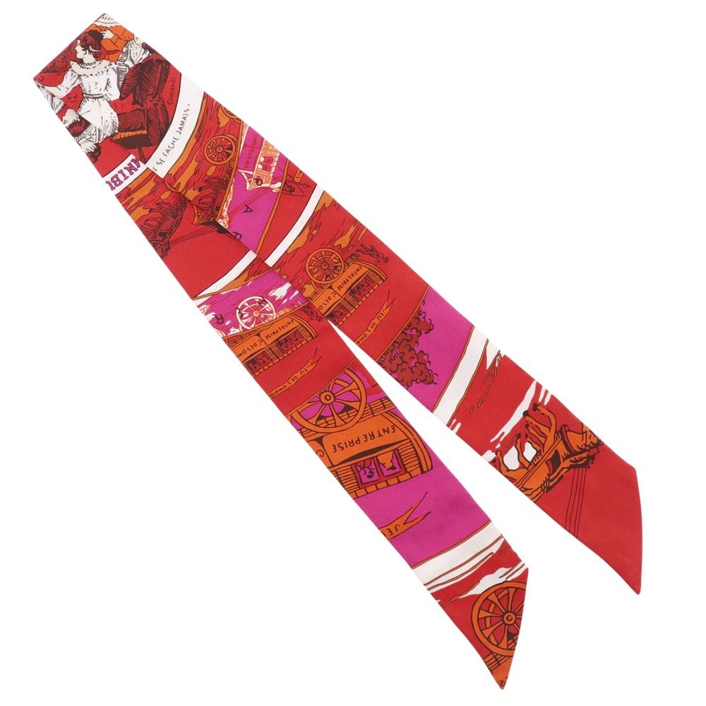 Hermes Twilly Jeu Des Omnibus Et Dames Blanches and White Game Silk Pink Scarf