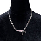 Dior Pink Logo Plate Ribbon Motif Necklace — view 7