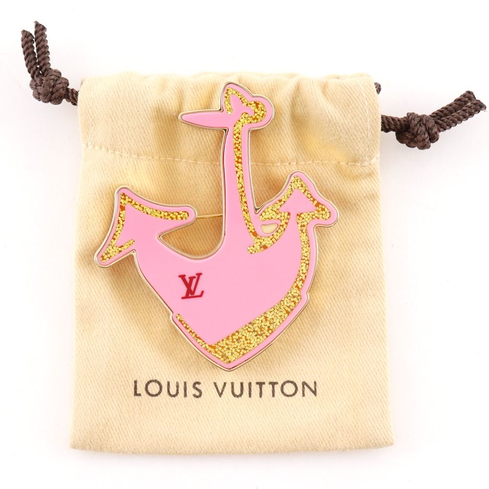 Louis Vuitton Anchor Motif Plastic Gold Plated Pink Brooch — view 7