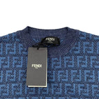 Fendi Short Sleeve Sweater Short Knit 50 Linen Cotton FF Logo Blue — view 7