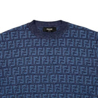 Fendi Short Sleeve Sweater Short Knit 50 Linen Cotton FF Logo Blue — view 3