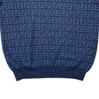 Fendi Short Sleeve Sweater Short Knit 50 Linen Cotton FF Logo Blue — view 6
