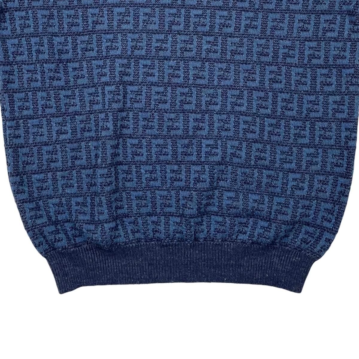 Fendi Short Sleeve Sweater Short Knit 50 Linen Cotton FF Logo Blue — view 6