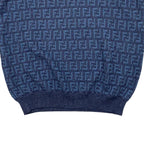 Fendi Short Sleeve Sweater Short Knit 50 Linen Cotton FF Logo Blue — view 4