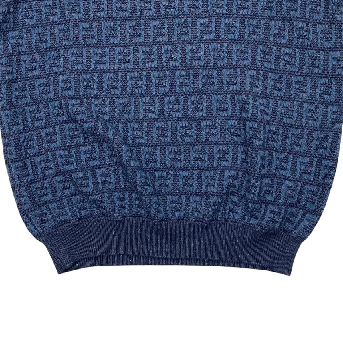 Fendi Short Sleeve Sweater Short Knit 50 Linen Cotton FF Logo Blue — view 4