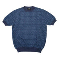 Fendi Short Sleeve Sweater Short Knit 50 Linen Cotton FF Logo Blue