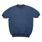 Fendi Short Sleeve Sweater Short Knit 50 Linen Cotton FF Logo Blue