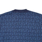 Fendi Short Sleeve Sweater Short Knit 50 Linen Cotton FF Logo Blue — view 5