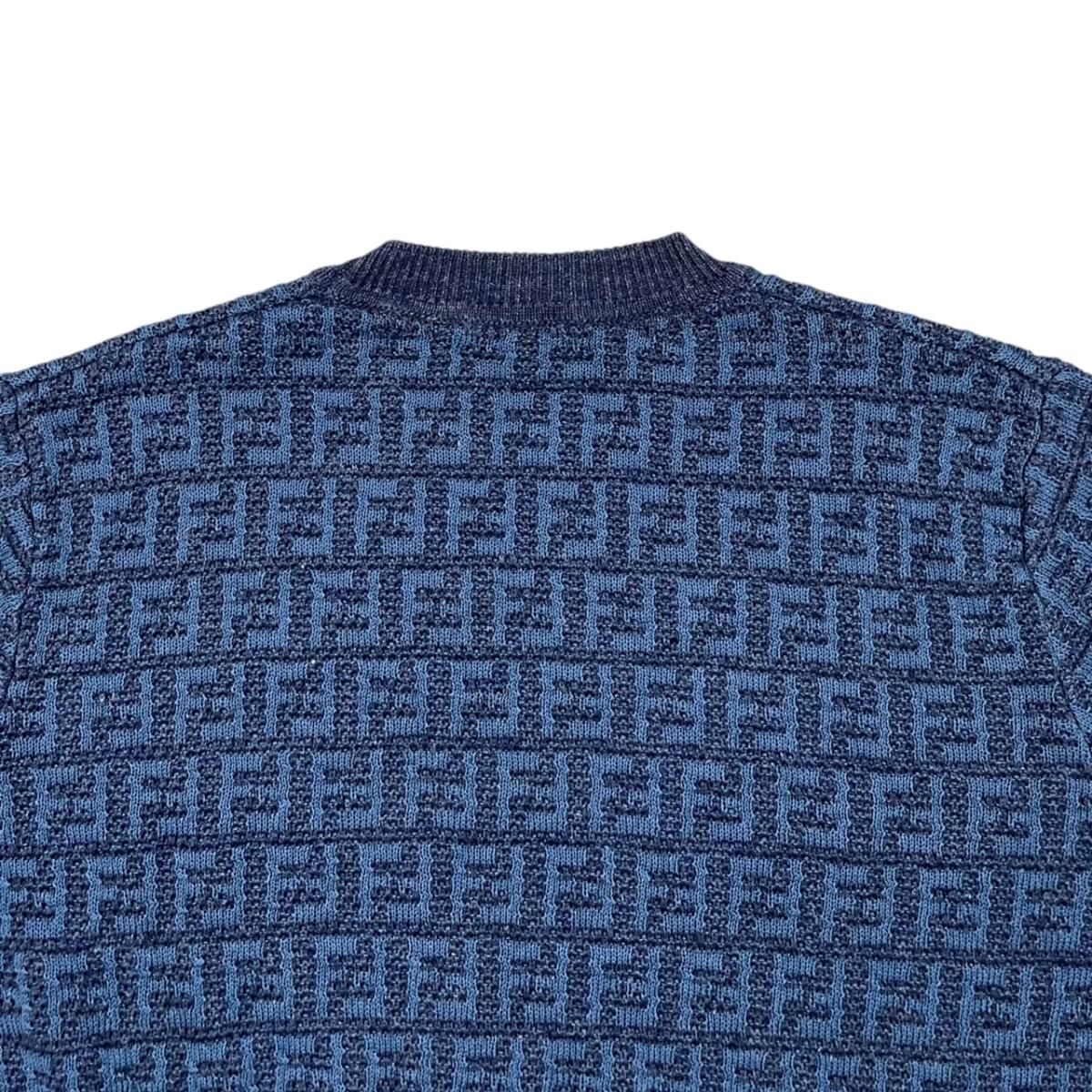 Fendi Short Sleeve Sweater Short Knit 50 Linen Cotton FF Logo Blue — view 5