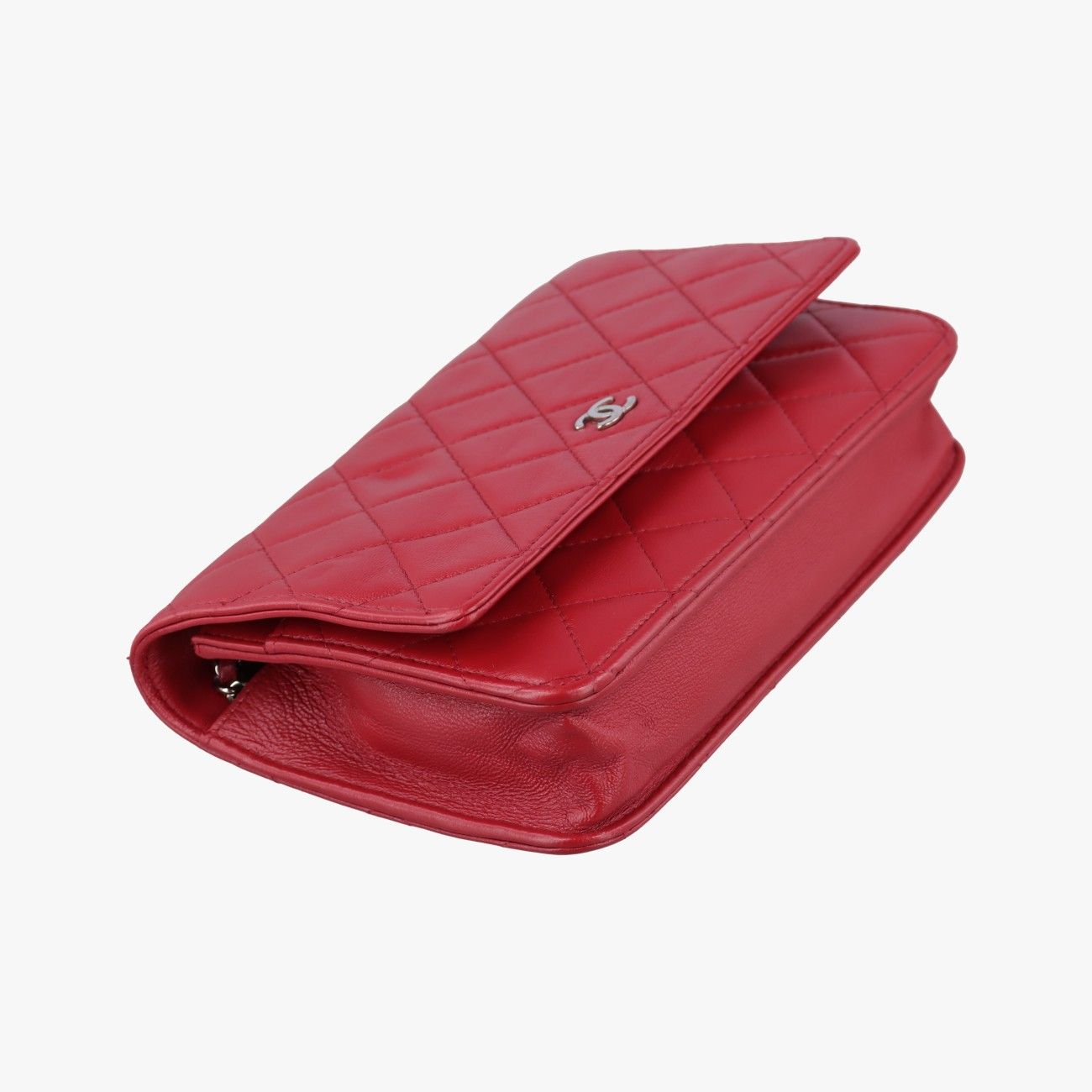 Chanel Quilted CC Logo Red Lambskin Shoulder — view 5