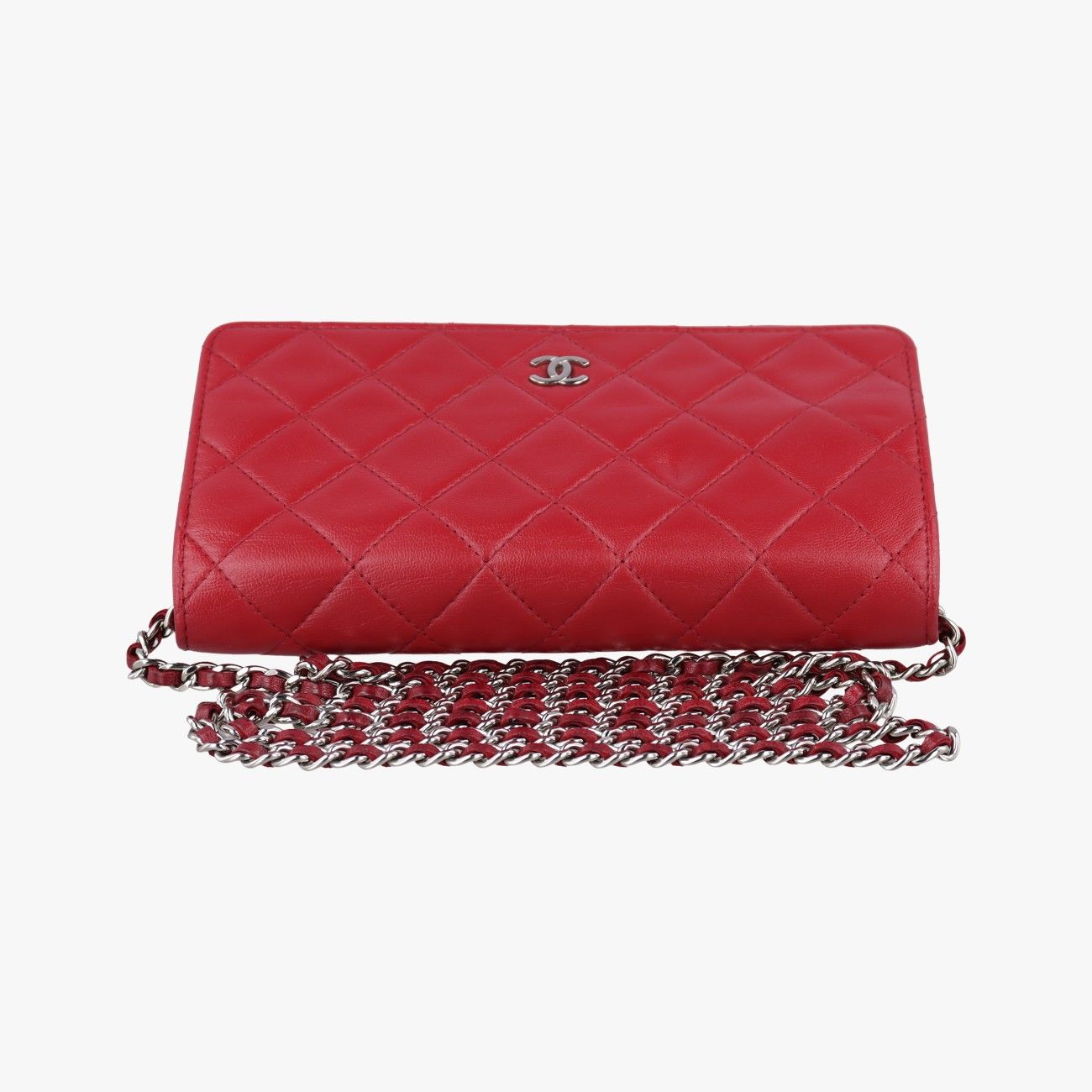 Chanel Quilted CC Logo Red Lambskin Shoulder — view 8