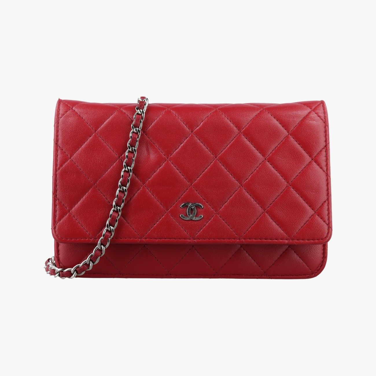 Chanel Quilted CC Logo Red Lambskin Shoulder