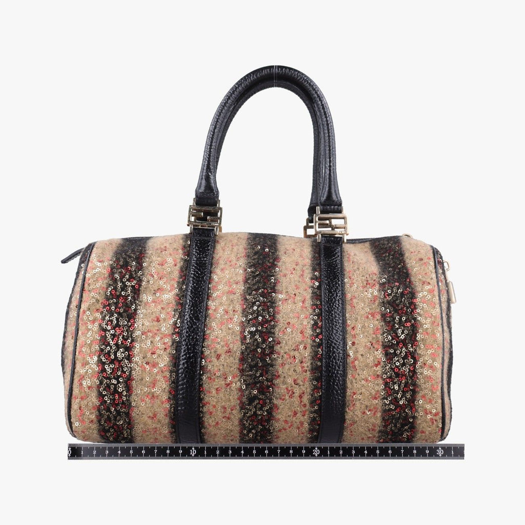 Fendi Forever Bowlet Black Sequin Embroidery Wool Fabric Patent Zge Handbag — view 2