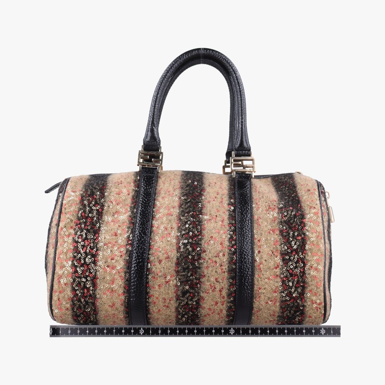 Fendi Forever Bowlet Black Sequin Embroidery Wool Fabric Patent Zge Handbag — view 2