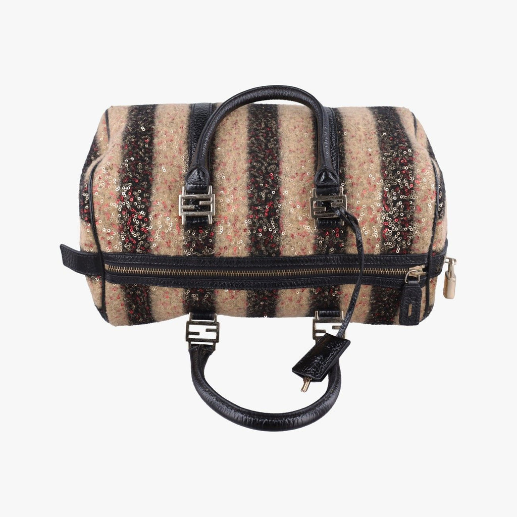 Fendi Forever Bowlet Black Sequin Embroidery Wool Fabric Patent Zge Handbag — view 8