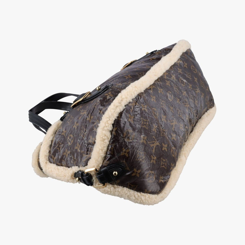 Louis Vuitton Monogram Shearling Tote Brown Cream Patent — view 5
