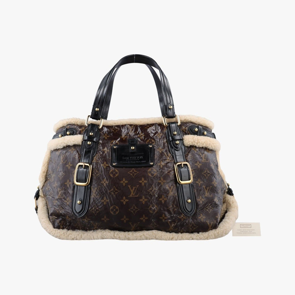 Louis Vuitton Monogram Shearling Tote Brown Cream Patent