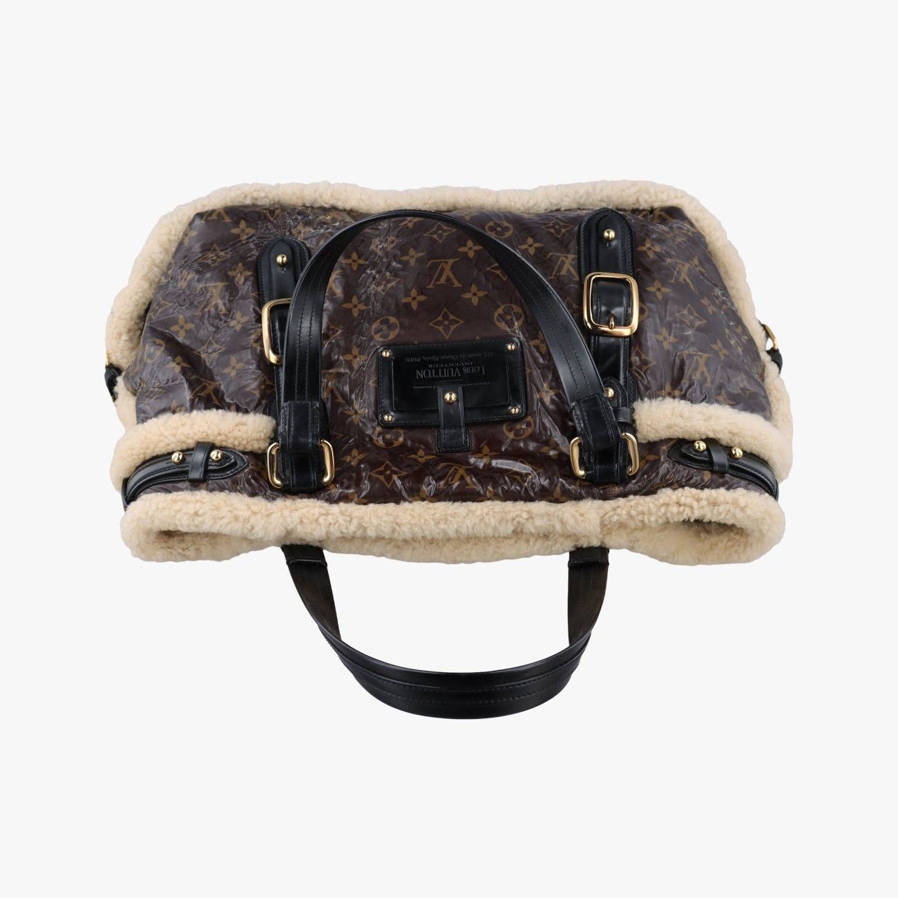 Louis Vuitton Monogram Shearling Tote Brown Cream Patent — view 8