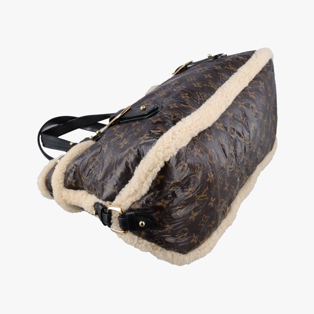 Louis Vuitton Monogram Shearling Tote Brown Cream Patent — view 7