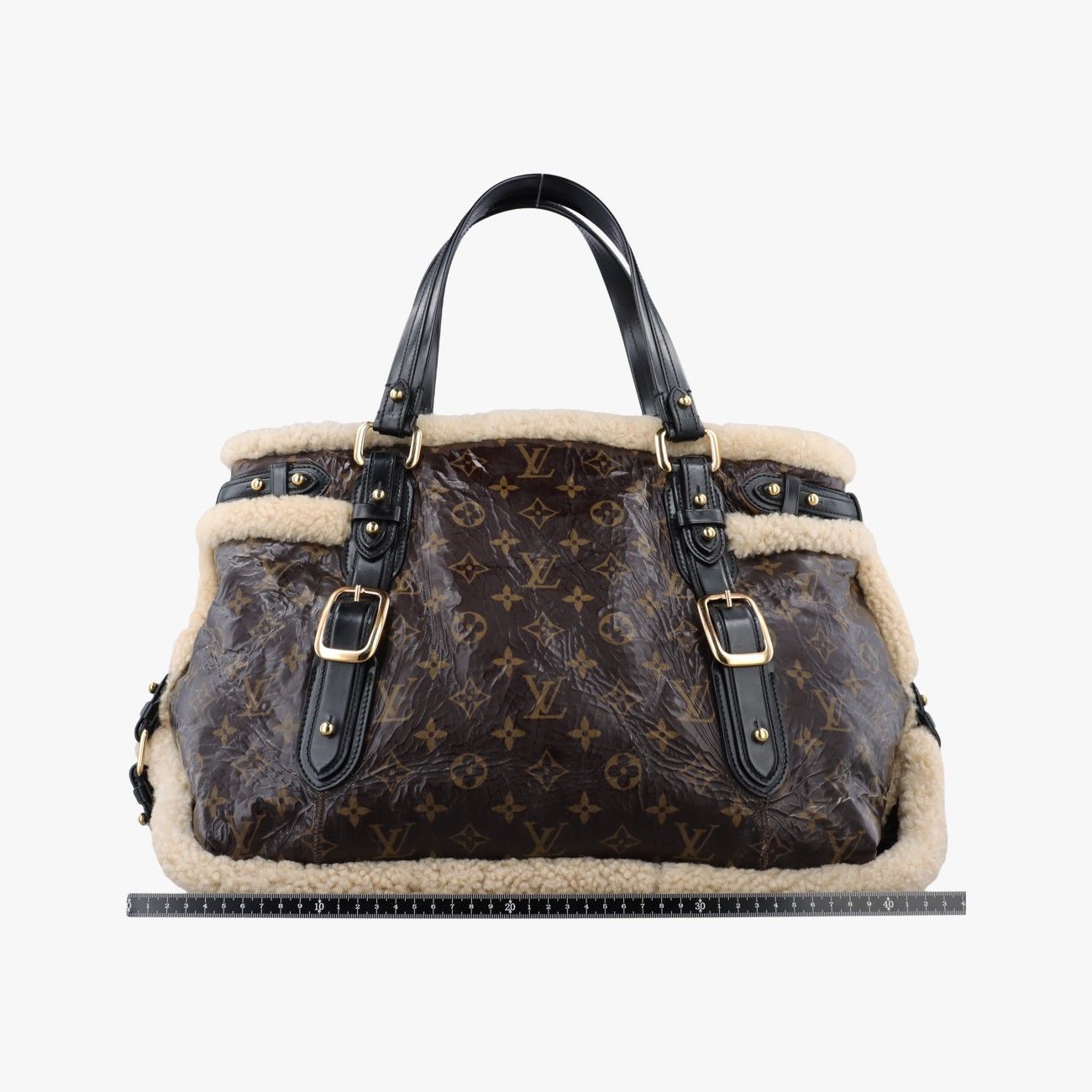 Louis Vuitton Monogram Shearling Tote Brown Cream Patent — view 2