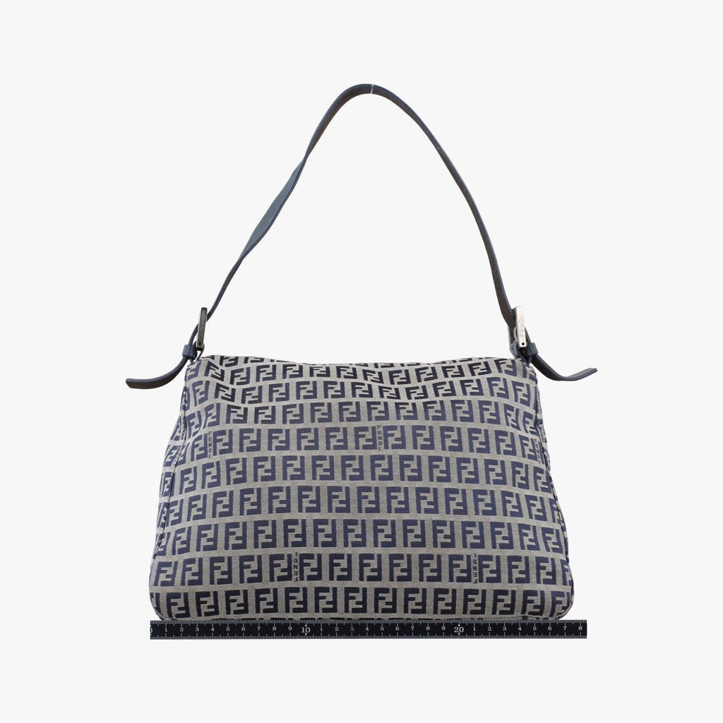 Fendi Mamma Bucket Zucchino Pattern Navy Gray Canvas Leather Shoulder — view 2