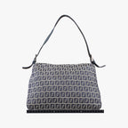 Fendi Mamma Bucket Zucchino Pattern Navy Gray Canvas Leather Shoulder — view 2