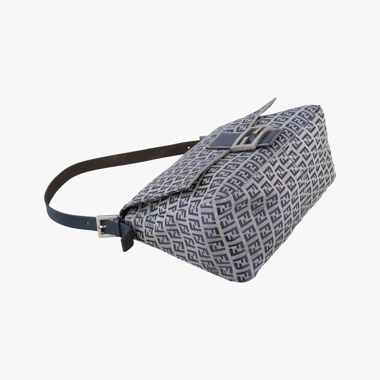 Fendi Mamma Bucket Zucchino Pattern Navy Gray Canvas Leather Shoulder — view 5