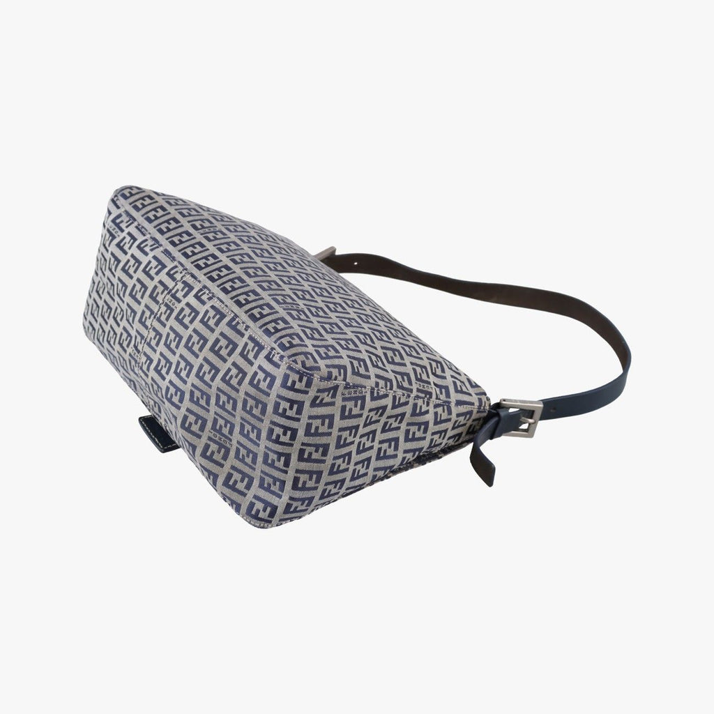 Fendi Mamma Bucket Zucchino Pattern Navy Gray Canvas Leather Shoulder — view 6