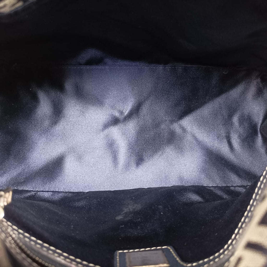 Fendi Mamma Bucket Zucchino Pattern Navy Gray Canvas Leather Shoulder — view 9