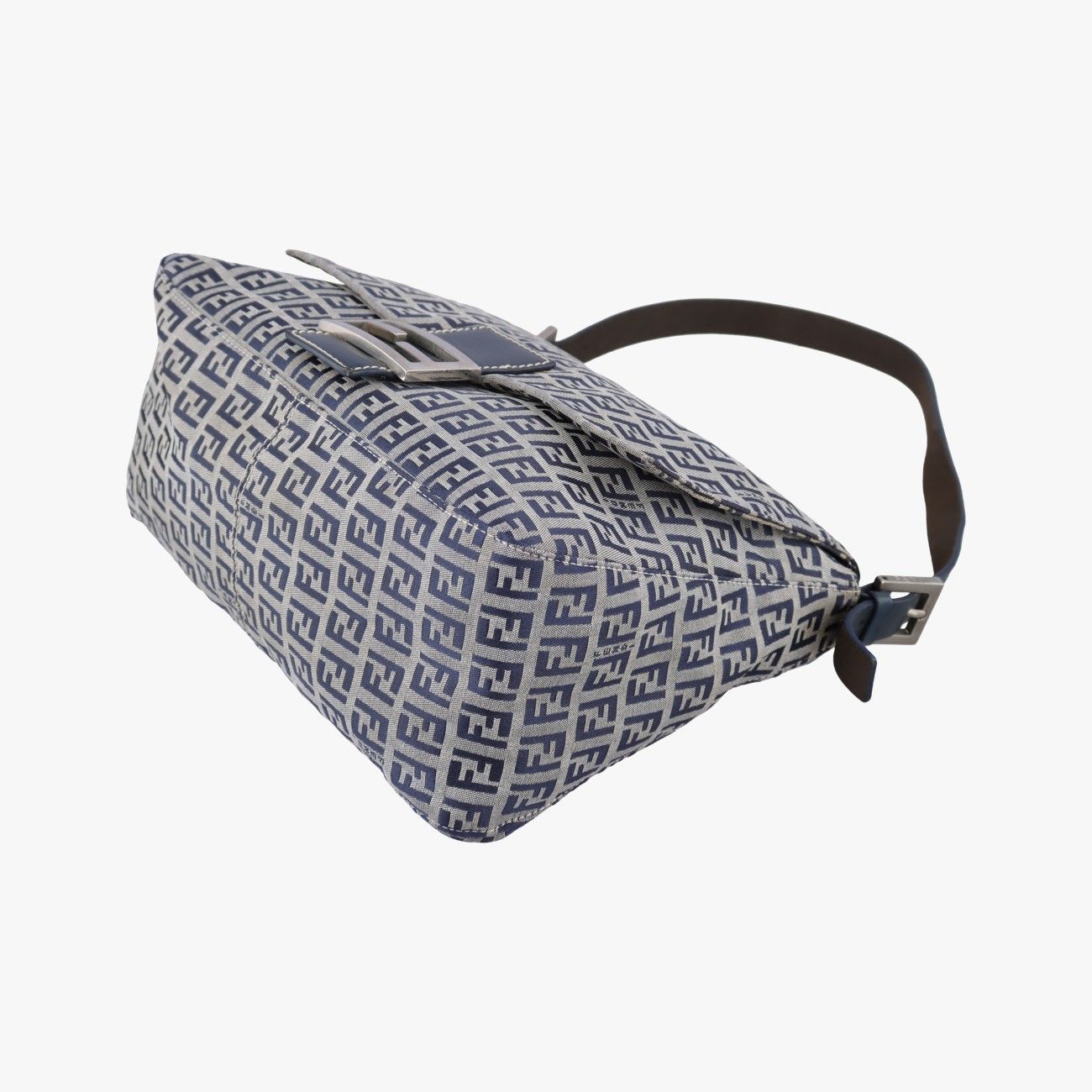 Fendi Mamma Bucket Zucchino Pattern Navy Gray Canvas Leather Shoulder — view 4