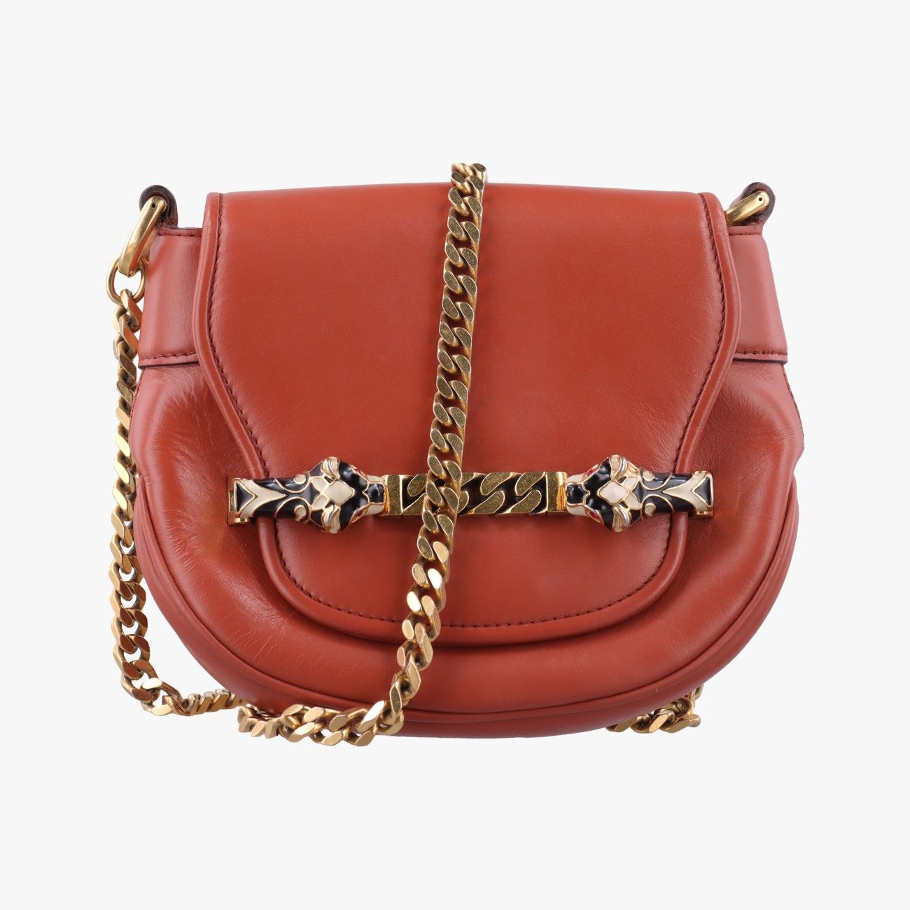 Gucci Nubuck Tigret Chain Brown Leather Shoulder