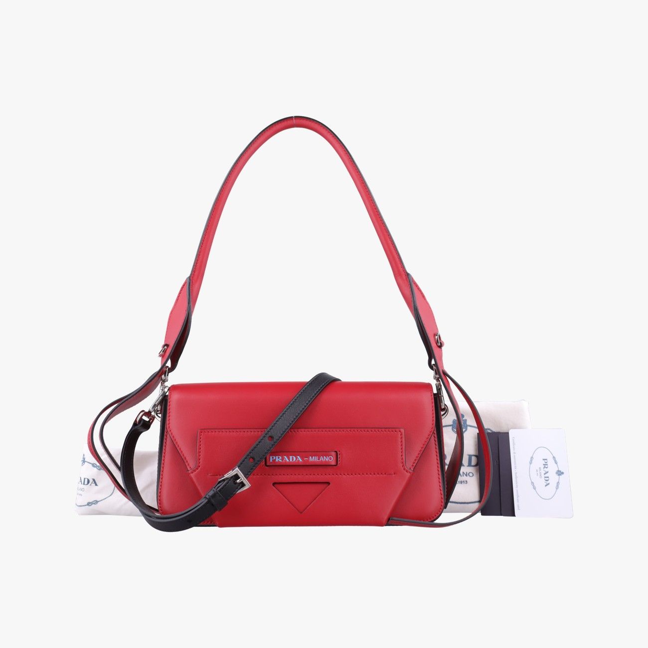 Prada Cognac Red Black Leather 25 Shoulder