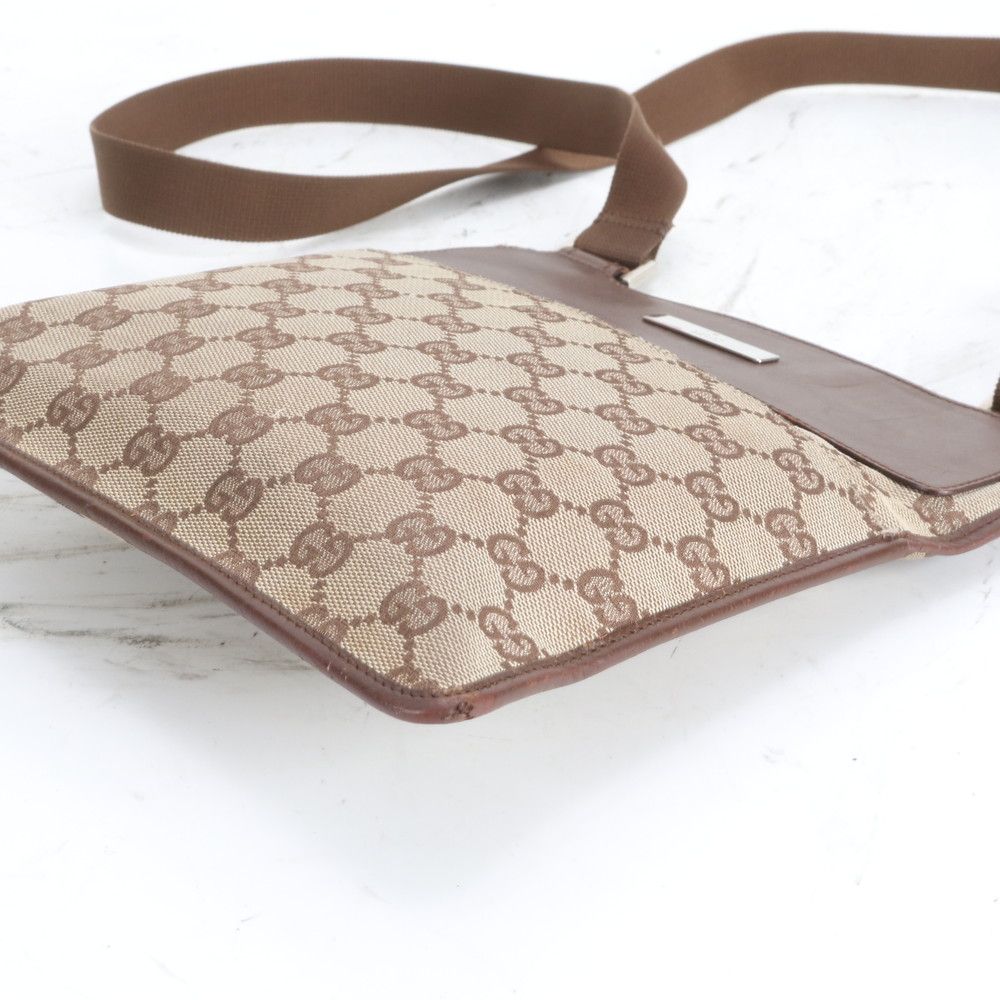 Gucci GG Canvas Leather Shoulder Bag Crossbody Messenger Brown — view 6