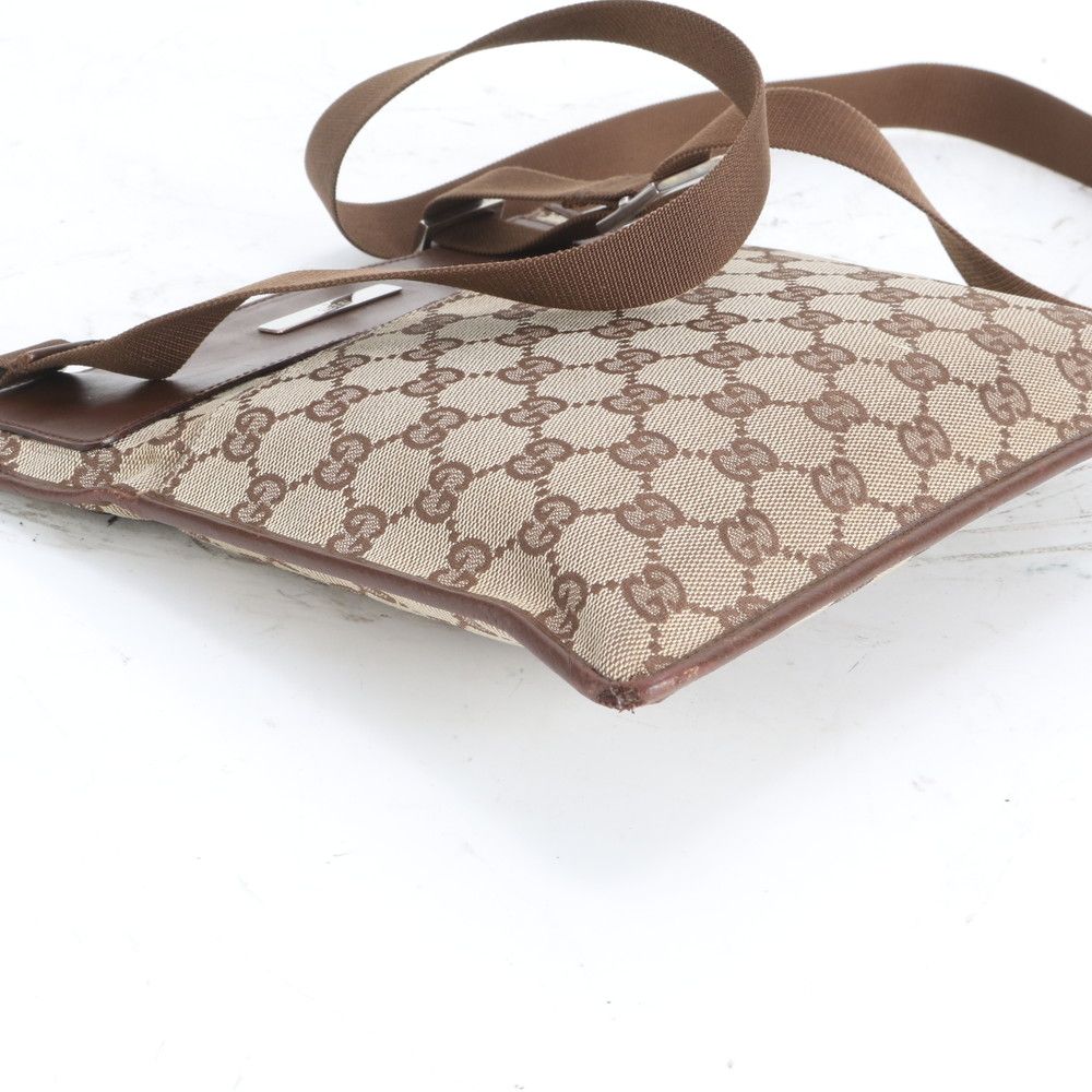 Gucci GG Canvas Leather Shoulder Bag Crossbody Messenger Brown — view 4